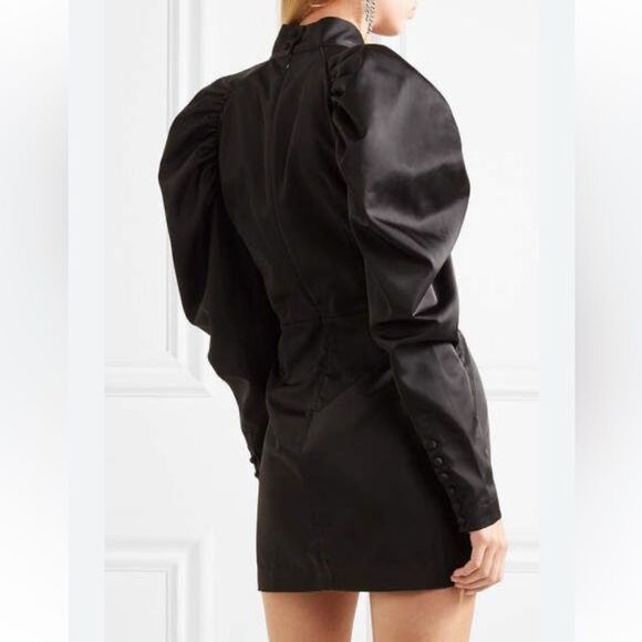 ROTATE Birger Christensen Kim Black Puff Sleeve Mini Dress Buttons sz M - Picture 2 of 15